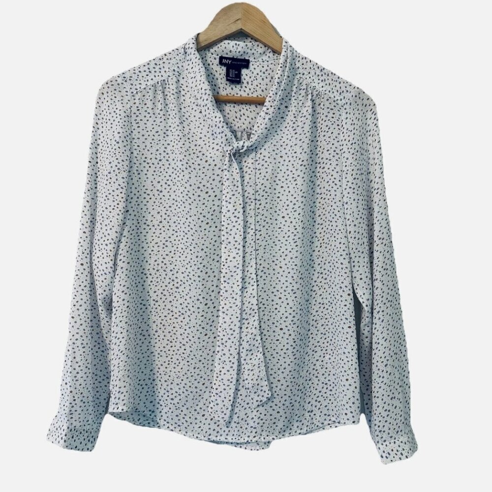 JNY Women's XS Tie Neck Long Sleeve Career Copper Blue Speckled Soft Work Blouse